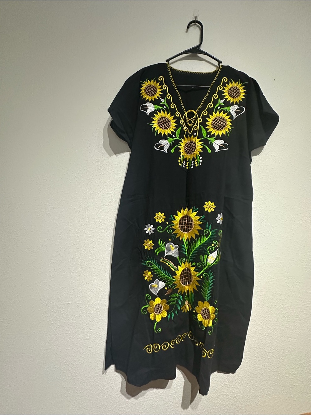Black Sunflower Embroidered Kaftan Dress